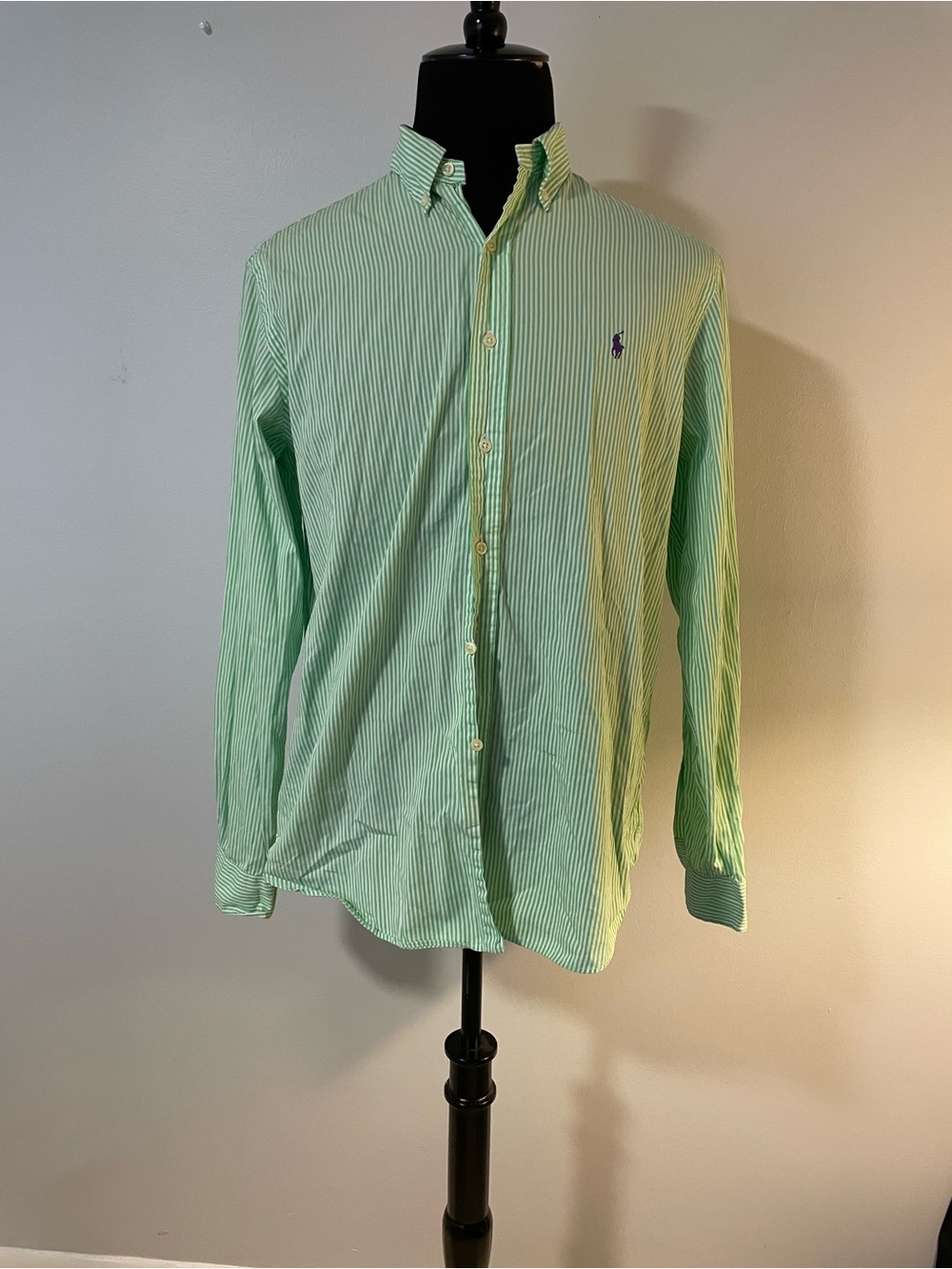 Ralph Lauren Mint Green Striped Button-Down Dress Shirt Large